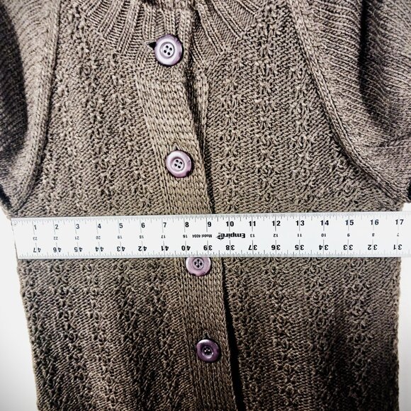 Motto, Deep Brown Long Cardigan, Short Puffy Sleeves W/ Ruffle,  Size Medium - Picture 9 of 13